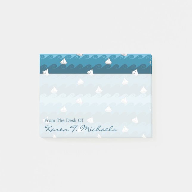 Paper Boats Pattern | Add Your Name Post-it Notes (Front)