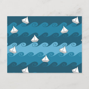 Paper Boats Pattern Postcard
