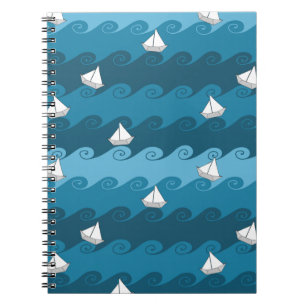 Paper Boats Pattern Spiral Notebook