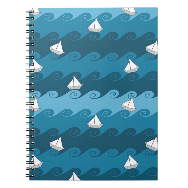 Paper Boats Pattern Spiral Notebook (Front)