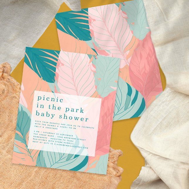PAPER | Boho Coral Teal Leaves Picnic Baby Shower (Creator Uploaded)