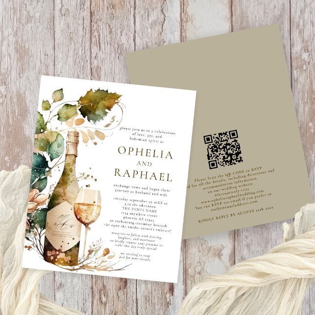 PAPER Boho Foliage and Wine Bohemian Wedding (Front and back view)