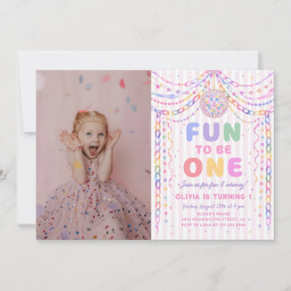 Paper Chain Disco Fun to be One 1st Birthday Photo Invitation