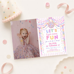 Paper Chains Disco Colourful Girl Birthdayn Photo Invitation