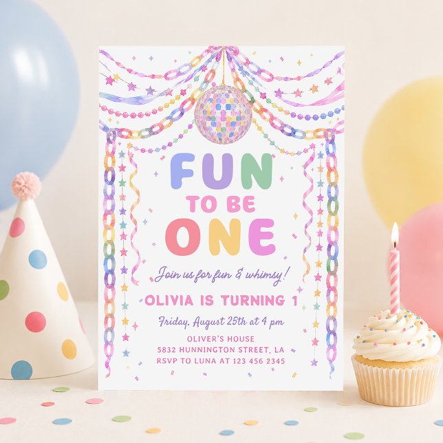 Paper Chains Disco Fun to be One 1st Birthday Invitation (Creator Uploaded)