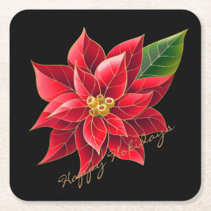 Paper Christmas Coasters Happy Holidays Poinsettia