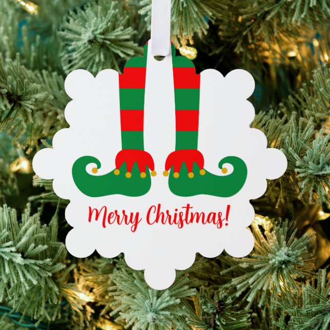 Paper Christmas photo ornament with jolly elf feet (Insitu (Tree))