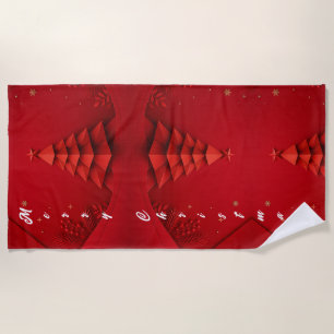 Paper Christmas Tree Red Background Beach Towel