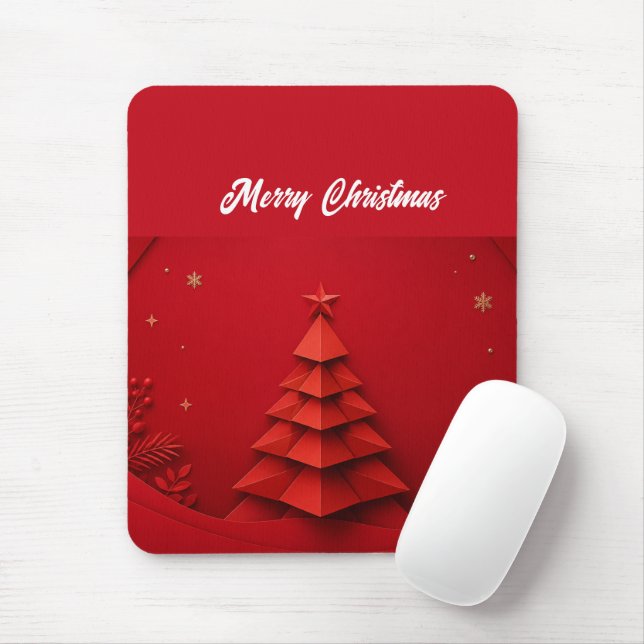 Paper Christmas Tree Red Background Mouse Pad (With Mouse)