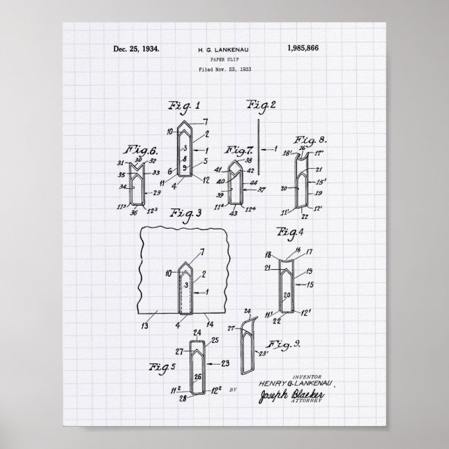 Paper Clip 1933 Patent Art - Lined Peper Poster (Front)
