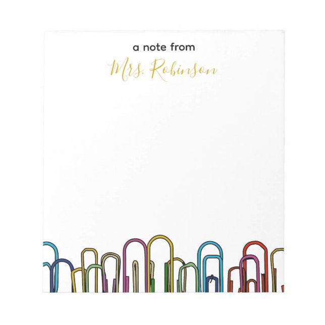 Paper Clip Customisable Teacher Appreciation Notepad (Front)