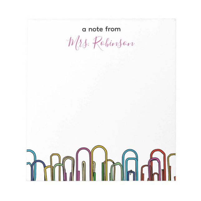 Paper Clip Customisable Teacher Appreciation Notepad (Front)