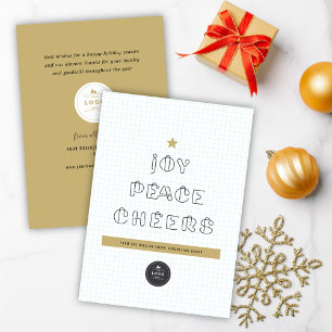 Paper Clips Joy Peace Cheers Blue Grids Corporate Holiday Card