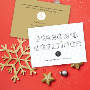 Paper Clips Season's Greetings Blue Grid Business Holiday Card