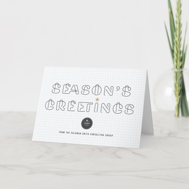Paper Clips Season's Greetings Blue Grids Business Holiday Card (Front)