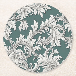 Paper Coaster damask Design Aqua Black & White