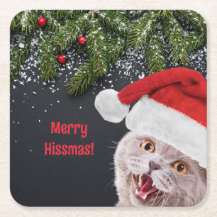 Paper Coaster, Merry Hissmas Square Paper Coaster