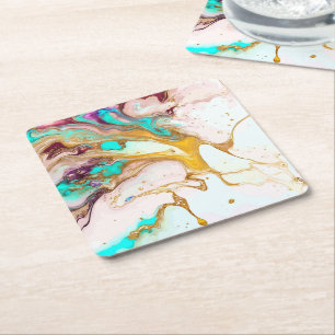 Paper Coaster-Paint Swirl Square Paper Coaster