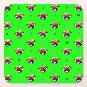 Paper Coaster Pug Theme Green