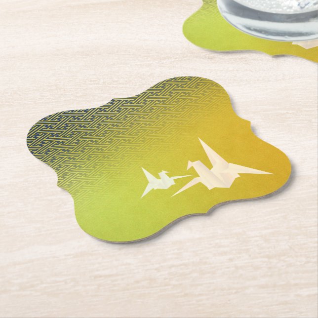 Paper coaster with crane and sayagata pattern (nav (Angled)