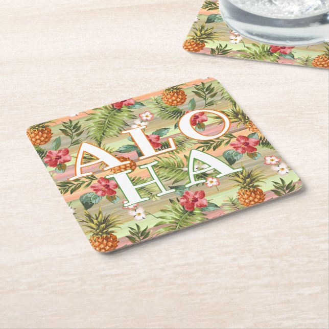 Paper Coaster With Tropical Fruit Floral Pattern (Angled)