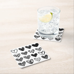 Paper Coasters - Black & White Hearts