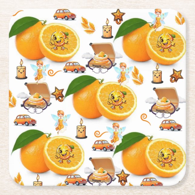 Paper Coasters Happy Birthday Oranges Cake Fairy  (Front)
