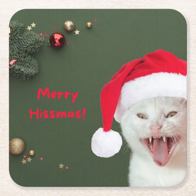 Paper Coasters, Merry Hissmas Wishes Square Paper Coaster (Front)