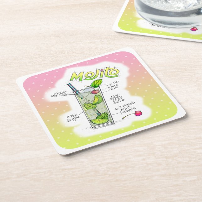 PAPER COASTERS - MOJITO RECIPE COCKTAIL ART (Angled)