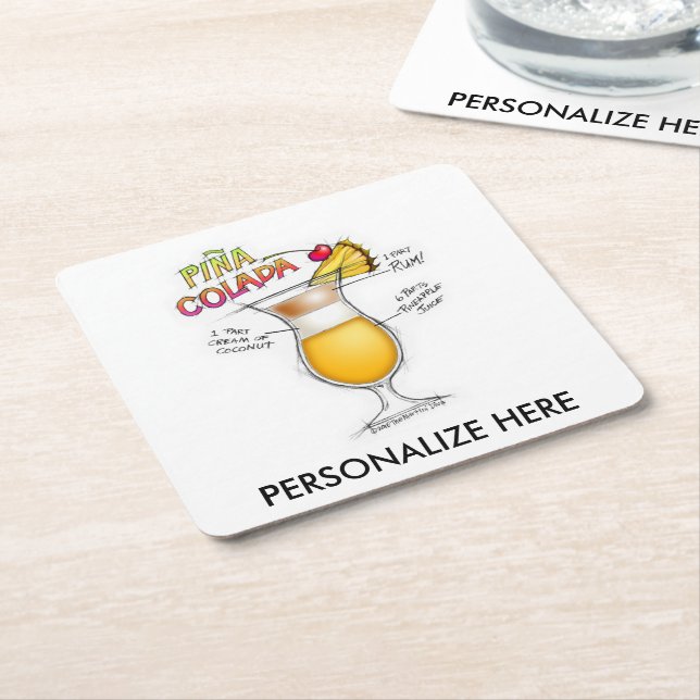 PAPER COASTERS - PINA COLADA RECIPE COCKTAIL ART (Angled)