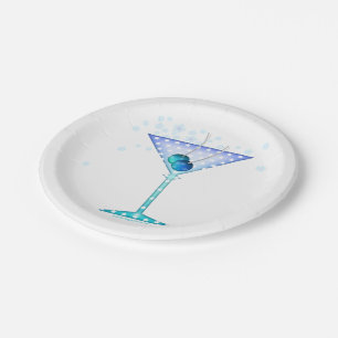 PAPER COCKTAIL PLATES - BLUE MARTINI GLASS`