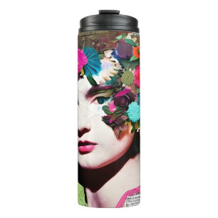Paper Collage Art   Victorian Woman Floral Thermal Tumbler