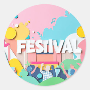 Paper Collage Music Festival Art Classic Round Sticker