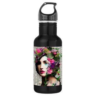 Paper Collage Style Art   Vintage Woman 532 Ml Water Bottle