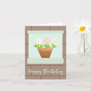 Paper Craft Daisies at House Window Birthday Card