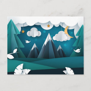 Paper Craft Mountain Night Sky Postcard