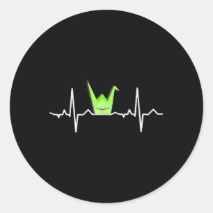 Paper Crane Origami , Heartbeat Ecg Pulse Shirt  Classic Round Sticker