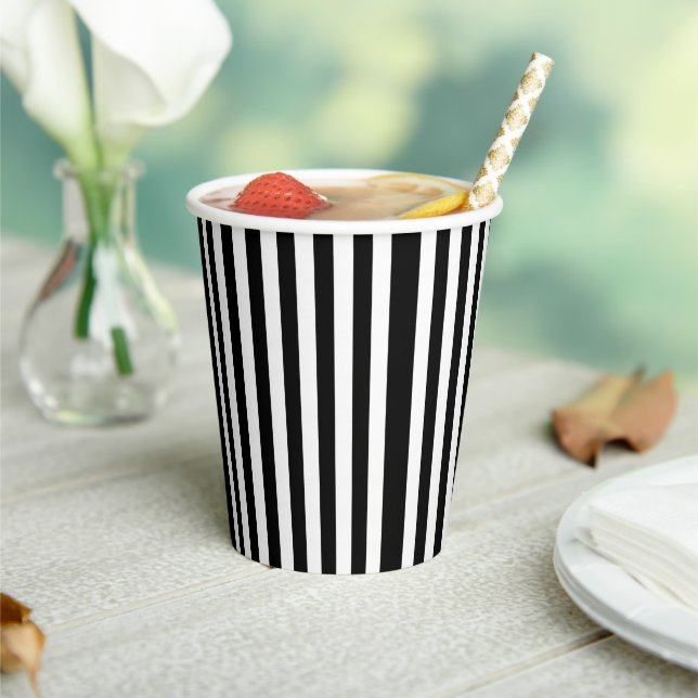 Paper Cup Black & White Stripe (Insitu)