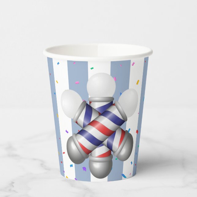 Paper Cup Blue & White Stripe (Left)