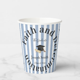 Paper Cup Blue & White Stripe Graduate 2026