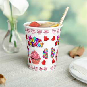 Paper Cup Happy Valentine's Day Happy Birthday 