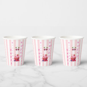 Paper Cup Pink & White Stripe Birthday