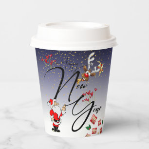 Paper cup with happy new year and dad Noel