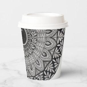 Paper cup with monochrome mandala art
