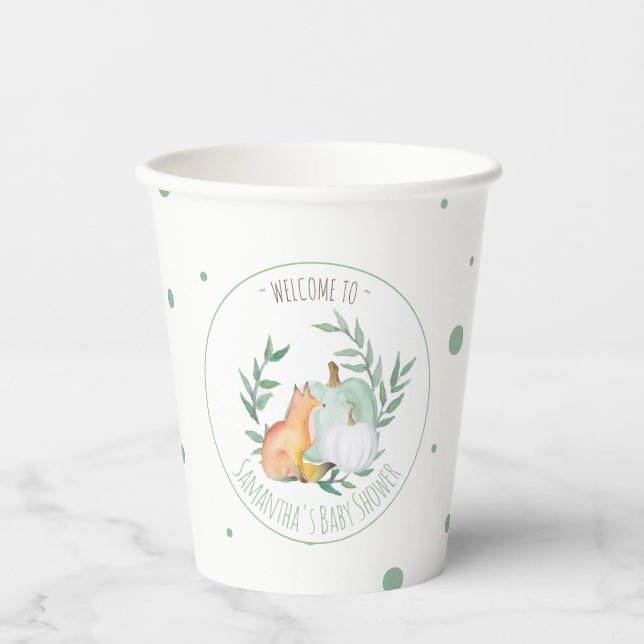 Paper Cups Baby Shower Watercolor Fall Template (Front)