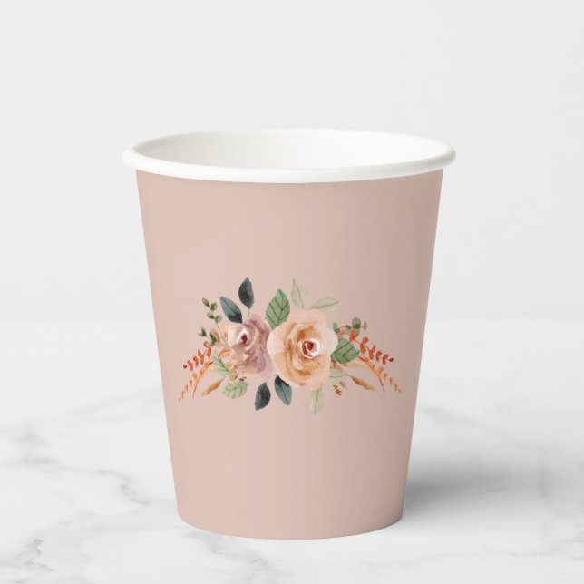 Paper Cups, Boho Modern Florals beige pink  Cups (Front)