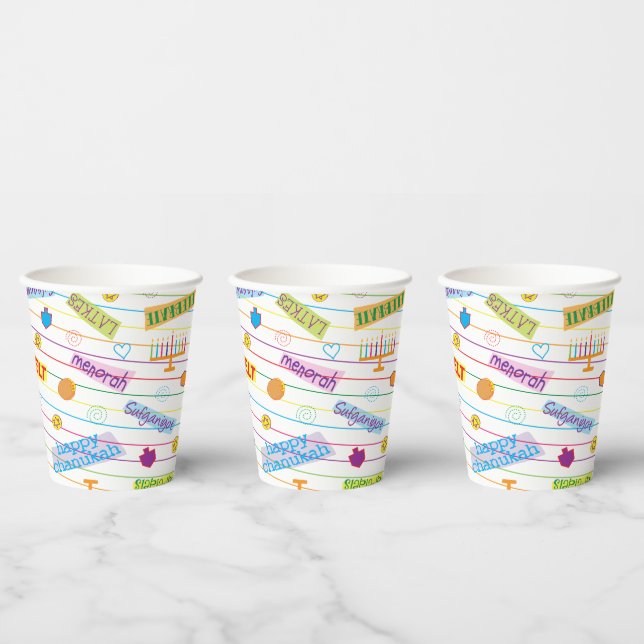 Paper Cups "Chanukah Party"  8 oz. (Multi)