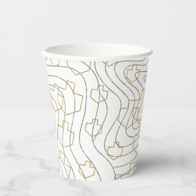 Paper Cups "Gold Silver Dreidels"  8 oz. (Front)