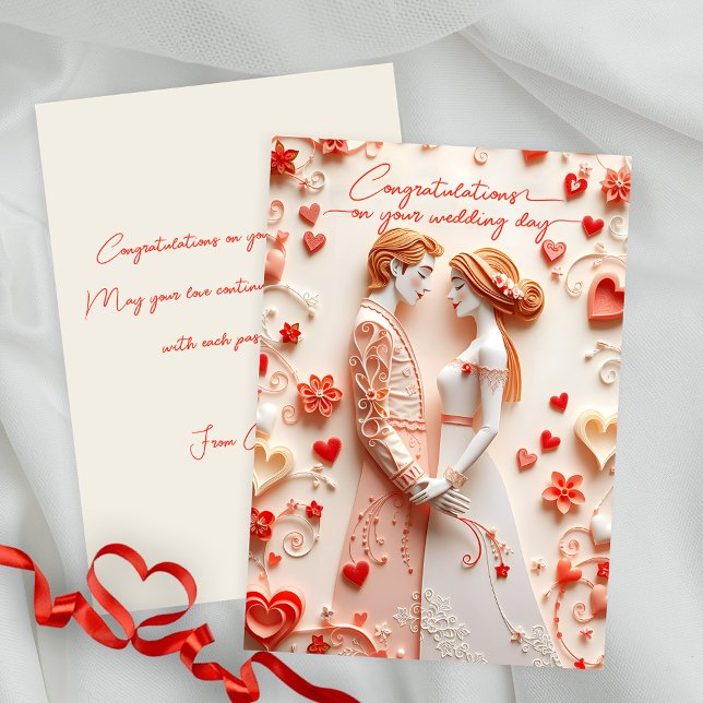 Paper-Cut Bride and Groom Wedding Congratulations  Card (Creator Uploaded)