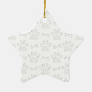 Paper Cut Dog Paws And Bones Pattern Ceramic Tree Decoration